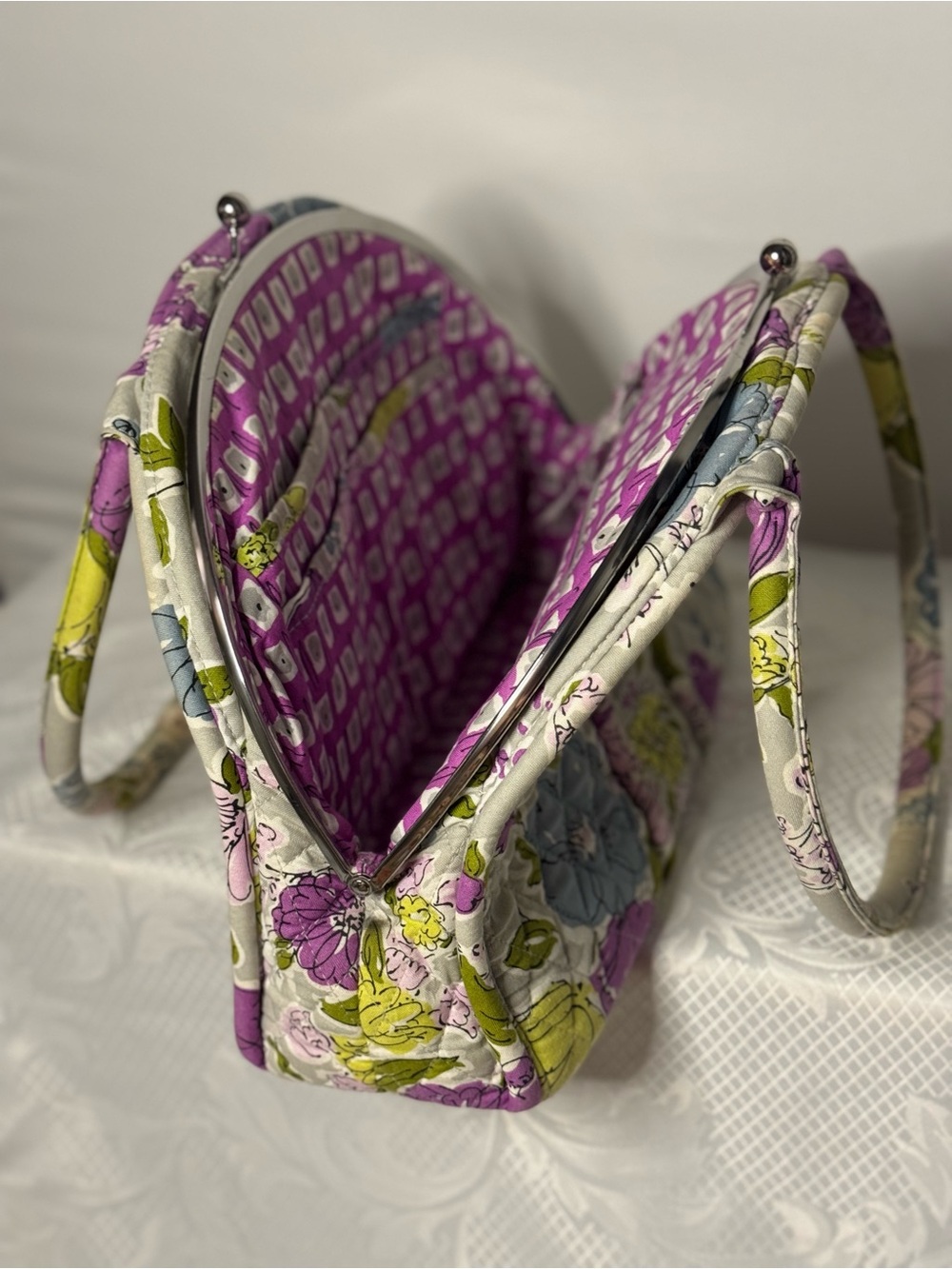 Vera Bradley Quilted Floral Frame Satchel-Retired Pattern- Double Compartment - Picture 10 of 16